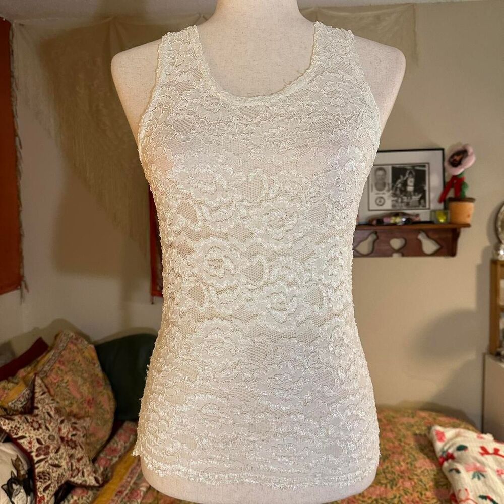 Peggy Vintage White Lace Layering Tank Top